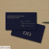 Simple Minimalist Navy Blue Business Card