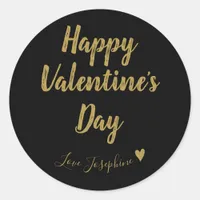 Black & Gold Calligraphy Valentine Classic Round Sticker