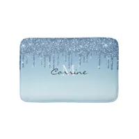 Monogram Metallic Frozen Ice Blue Glitter Dripping Bath Mat