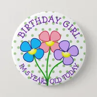 Polka Dotted Birthday Girl Button 5 Years