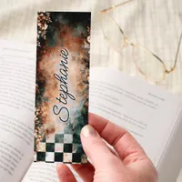 Dark Academia Checkerboard Floral Personalized Bookmarks