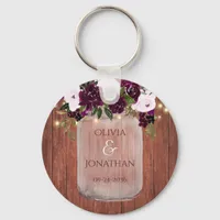 Rustic Plum Floral Mason Jar Lights Wedding Favor Keychain