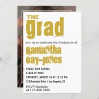 Black and Gold Grunge Sports Graduation Party Invitation