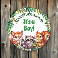 Adventure Awaits It's a Boy Baby Shower Classic Round Sticker