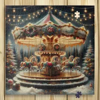 Vintage Merry-Go-Round Whimsical Christmas Jigsaw Puzzle