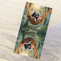 Funny sloth with sunglasses in a hammock, personal beach towel