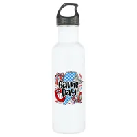 Baseball Game Day Retro Tis The Season Checkered Stainless Steel Water Bottle