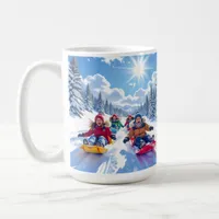 Children Gleefully Sledding Winter Fun Coffee Mug