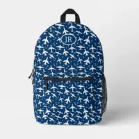 Aeroplane Aviation Theme Blue and White Monogram Printed Backpack