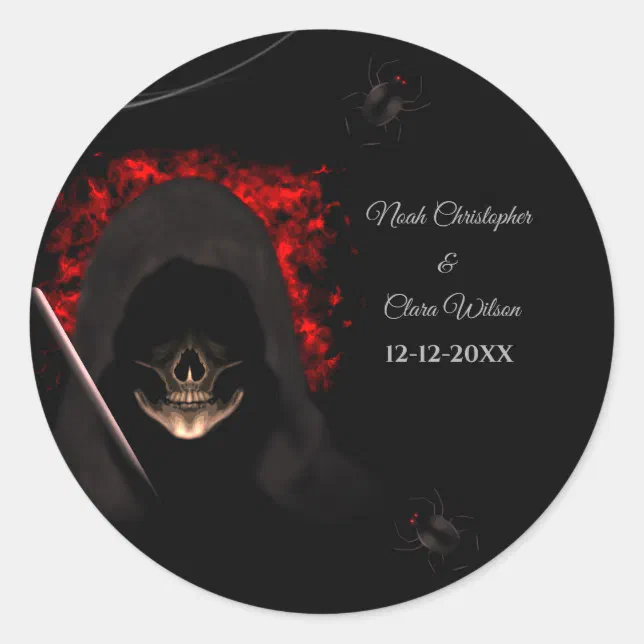 Black red dark moody gothic skull halloween spider classic round sticker