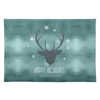 Deer Antlers Silhouette & Snowflakes Teal ID861 Cloth Placemat