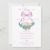 Purple Floral Crest Easter Bunny Girl Baby Shower Invitation