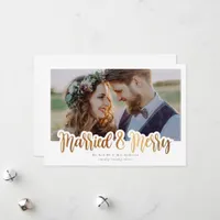 Married & Merry Wedding Photo Foil  Holiday Card