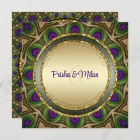 Peacock Feathers Purple Green Gold Indian Wedding Program