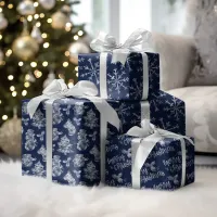 Rustic Blue Wood Christmas Frost Wrapping Paper Sheets