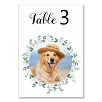 Modern Eucalyptus Custom Dog Photo Pet Wedding Tab Table Number