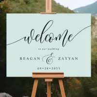 Pastel Mint Green Calligraphy Wedding Welcome Foam Board