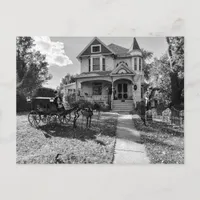 Haunted Halloween House With Skeletons Black White Postcard