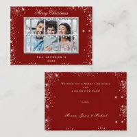 Christmas red silver glitter photo window note card