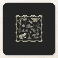 Cottagecore Aesthetic Frog And Mushroom Goblincore Square Paper Coaster