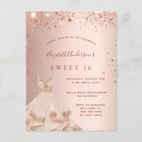 Sweet 16 rose gold blush glitter dress invitation