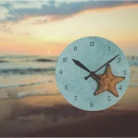 Starfish on the Beach Photo Round Clock