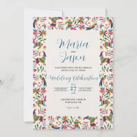 Mexican Otomi Tenangos Colorful Folk Art Wedding Invitation