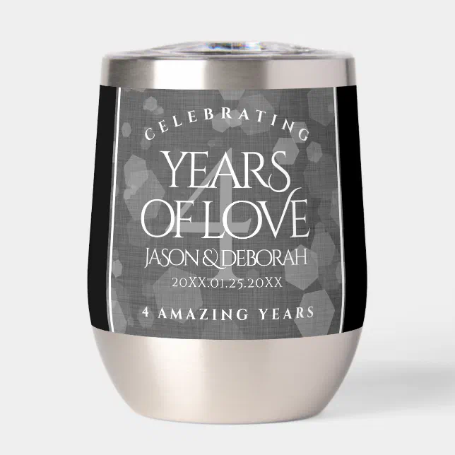 Elegant 4th Linen Wedding Anniversary Celebration Thermal Wine Tumbler