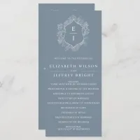 Dusty Blue Floral Crest Monogram Wedding Program