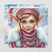 Adorable Pink Elf | Merry Christmas Personalized Holiday Card