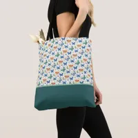 Green Yellow Blue Butterflies Flowers Color Block Tote Bag