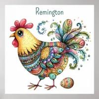 AI Nursery Art Folk Art Style Chicken and Egg Poster