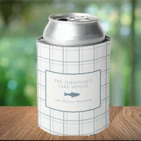Classic Customizable Plaid Lake House Blue Fish Can Cooler