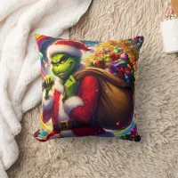 Grinch happily gets ready for Christmas Throw Pillow