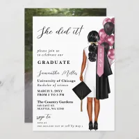 Modern Pink Photo She Did It Graduation Invitation