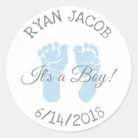 Blue Its a Boy Footprints Baby Shower Stickers