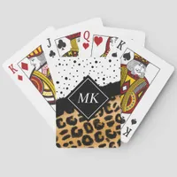 Leopard and Black and White Polka Dots Monogrammed Poker Cards