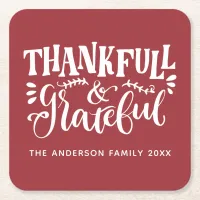 Thanksgiving Thankful & Grateful Fall Harvest Square Paper Coaster