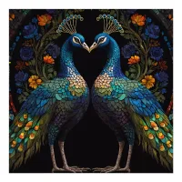 Beautiful Majestic Peacock Couple Cushion Photo Print