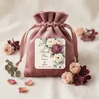 Watercolor Burgundy Blush Floral Wedding Thank You Square Sticker