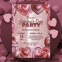 Glossy Hearts with Sparkles Galentine’s Day Party  Invitation