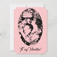 Vintage Edwardian Valentine soldier women pink Holiday Card