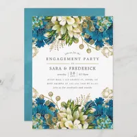 Vintage Turquoise and Gold Shabby Engagement Party Invitation