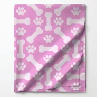 Pink and White Dog Bones and Paw Prints Pattern Fabric