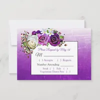 Purple Rose Bouquet Elegant Wedding RSVP card