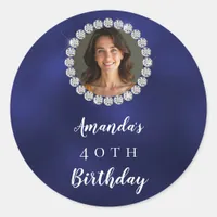 Blue white photo diamonds classic round sticker