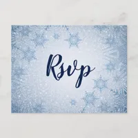 Glitter Blue Snowflakes winter wedding rsvp Invitation Postcard