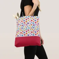 Rainbow Colors Watercolor Style Hearts Color Block Tote Bag
