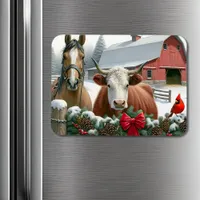 Brown Horse and Cow Christmas Farm Magnet