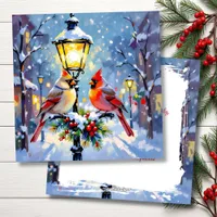 A Sweet Christmas Cardinal Couple on Lamp Post Holiday Card
